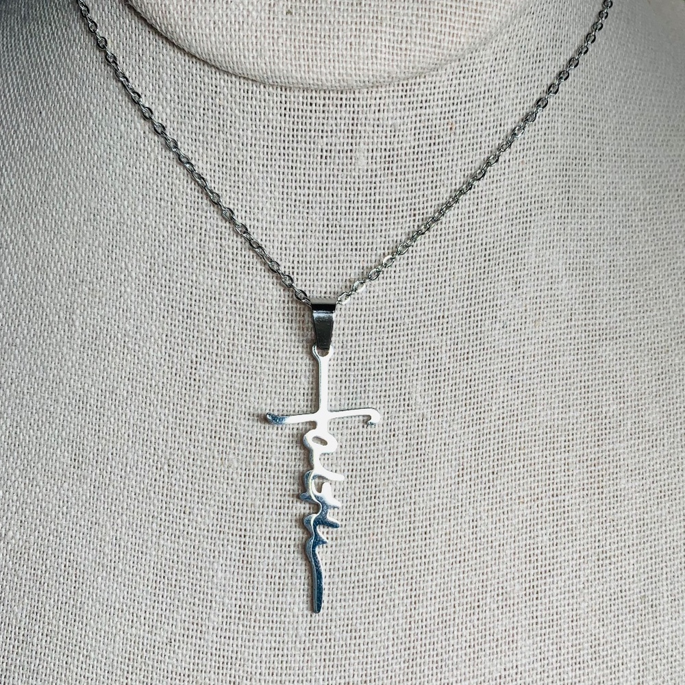 Shining Faith Cross Necklace, 17”-19” Stainless Steel Chain. - Picture 2 of 6